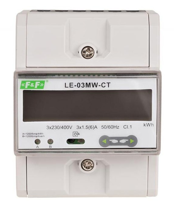 Trójfazowy, elektroniczny licznik energii elektrycznej wykonujący pomiary dwukierunkowe.