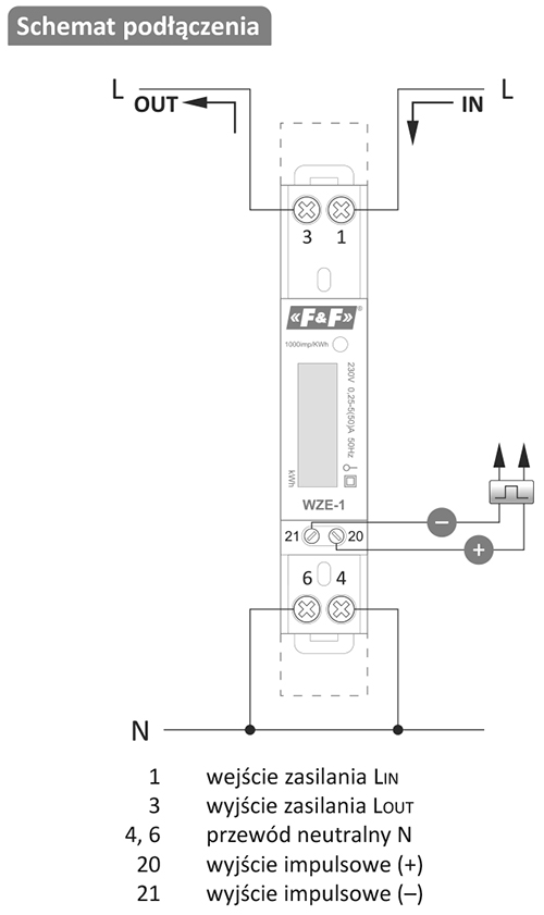 Licznik zużycia prądu WZE-1 schemat podłączenia