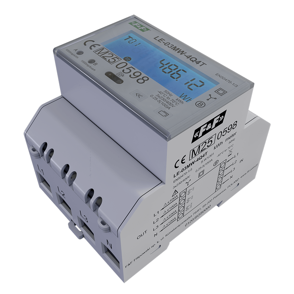 LE-03MW-4Q4T - 3-fazowy, 2-kierunkowy, 4-kwadrantowy licznik zużycia energii
elektrycznej