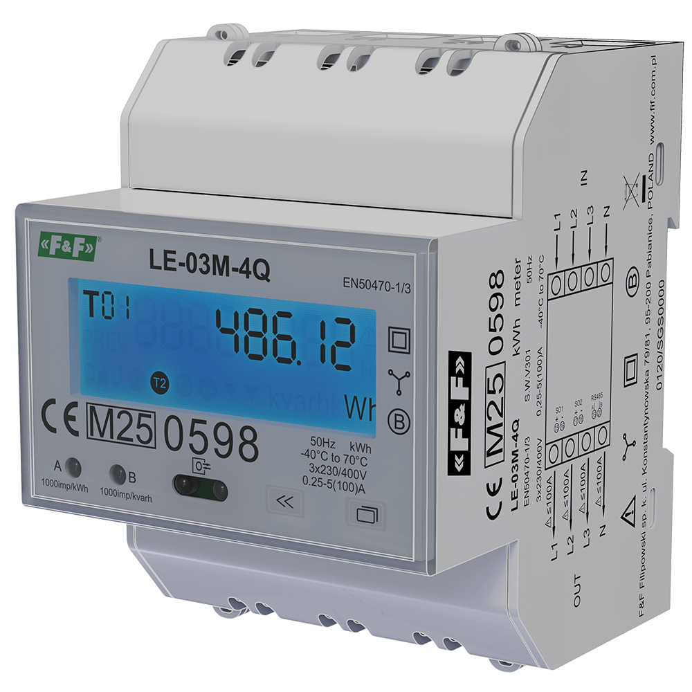 LE-03M-4Q- 3-fazowy, 2-kierunkowy, 4-kwadrantowy licznik zużycia energii
elektrycznej